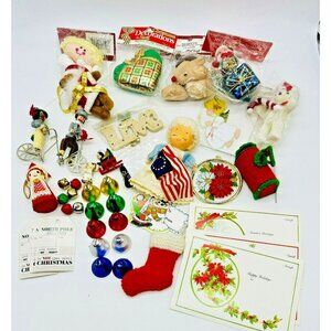 Vintage Christmas Crafters Lot Miniatures Flocked Postcard Ornament Snowman 2